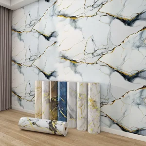 Modern 3D PVC Self-Adhesive Wallpaper Waterproof Moisture-Proof Household Wall Panel Bedroom Wall Stickers Simulation Marble