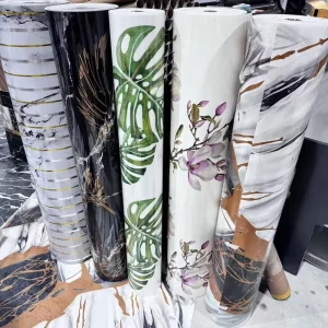 Modern 3D PVC Wallpaper Roll Easy to Clean Waterproof Gold Marble Design Wall Tile Sticker for Apartment Home Decoration