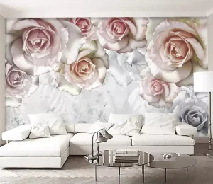 Modern 3D Pink Rose Pattern Wallpaper Waterproof Peel Stick Wallpapers for Dining and Bedroom for Living Room Aesthetic