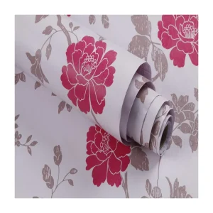 Modern 3D Red Flower Wallpaper 45cm Width PVC Vinyl Wall Murals Waterproof Wall Paper Stickers Floral Covering