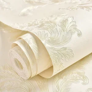 Modern 3D Striped Adhesive Non Woven Suede Brown Wallpaper Designs Gold Lines Embossed Damask Pattern Soundproof Entertainment