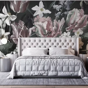 Modern 3D Tulip Bouquet Wallpaper with Peel Stick Installation Waterproof Customized Size Color for Living Room Study Room Walls