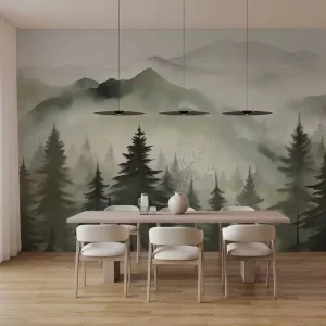 Modern 3D Waterproof Wall Mural Photo Wallpaper for Bedroom with Realistic Mountain Pine Forest Landscape