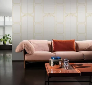 Modern Abstract Geometric Gold Accent Embossed Wallpaper for Bedroom Living Room Hotel Suite Fireproof