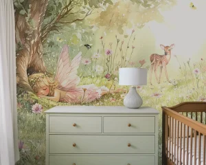 Modern Artistic Watercolor Fairy Tale Mural Waterproof Custom Size Whimsical Forest Wall Art High End Kids Living Room