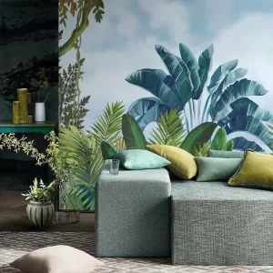 Modern Bedroom Dining Photo Wallpaper Murals Jungle Coloured Brown Blue White Non Woven Vinyl Wall Mural Leaves