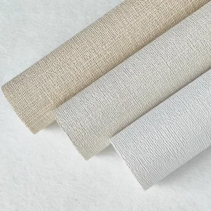 Modern Beige Linen Texture 20 Oz Waterproof Fireproof Vinyl Wallpaper with Scrim Backing for Hotel Wall Decor Entertainment Use