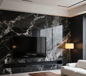 Modern Black White Marble Glossy Surface Self-Adhesive Waterproof Moisture-Proof Geometric Living Room
