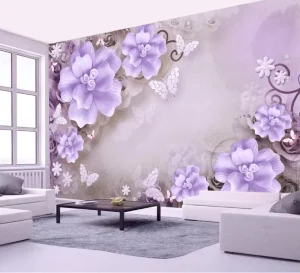 Modern Butterfly Mural for Chic Spaces Waterproof Dreamy Purple Wallpaper Floral 3D Wallpaper Home Decoration