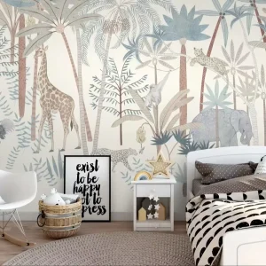 Modern Cartoon Boys Girls Kindergarten Children Bedroom Modern Waterproof Large Animal Print Mural Wallpaper for Nursery Room