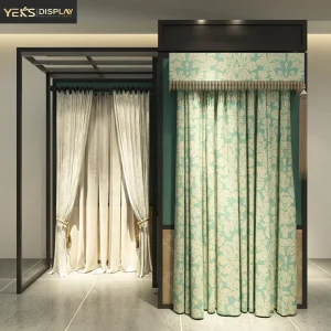 Modern Commercial Grade Metal Sliding Flat-Pull Curtain Wallcovering Display Rack with Multi-Panel Glide System for Curtain Shop