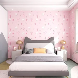Modern Cute Pink Wallpaper for Kids’ Bedroom Thickened Waterproof Peel Stick Design Cartoon Background Wall