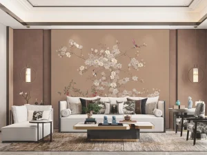 Modern Delicate Flower Bird Embroidered Mural Embroidery Paper Wallpaper Rolls Fireproof Waterproof Easy DIY Installation Hotel