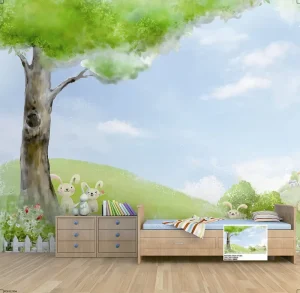 Modern Design Canvas Wallpaper for Children’s Walls Peel-and-Stick Waterproof Moisture-Proof Nature Digital Printing Graphic