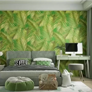 Modern Design Floral PVC Self Adhesive Tropical Rainforest Plant Green Leaf Wallpaper for Hotel Entertainment Use