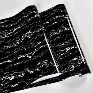 Modern Design Glossy Black Vinyl Marble Sticker Self Adhesive Oil-proof Home Decor Peel & Stick 3D Wallpaper Rolls