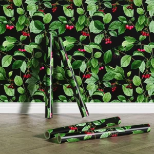 Modern Design Self Adhesive Peel Stick PVC Wallpaper Roll Waterproof Cherries Wallpaper for Hotel Wall Decoration Moisture Proof