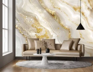 Modern Easy Golden Marble Texture Custom Wall Mural Moisture Proof Living Room Dining Room Household Use Canvas