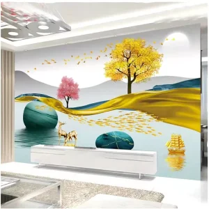 Modern Eco Friendly Anti Static Waterproof Fireproof Landscape Painting Wall Fabric Living Room Bedroom Background Household