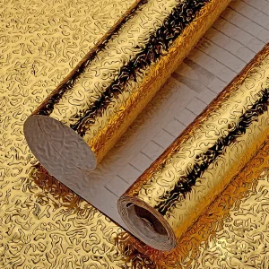 Modern Embossed Aluminum Foil Wallpaper Oilproof Fireproof Self Adhesive Cabinet Covering Kitchen Easy Clean Sticker