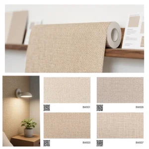 Modern Fabric Grain Wallpaper Self-Adhesive PVC Peel Stick for Bedroom Wall Decor 1.22M*50M Per Roll