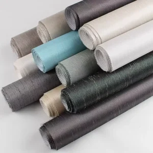 Modern Fireproof Waterproof Yarn Dyed Pure Polyester Silk Look Seamless Non-woven Fabric Wallpapers for Household Hotel Bedroom