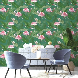 Modern Flamingo Banana Leaves Design PVC Decorative Wallpaper Wall Coating Waterproof Moisture-Proof for Living Room Bedroom