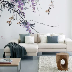 Modern Floral Bird Flower Digital Printing Moisture Proof Bedroom