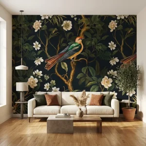 Modern Floral Bird Non Woven Waterproof Wallpaper Easy for TV Background Wall Living Room Restaurant Mall