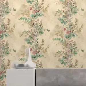Modern Floral PVC Wallpaper Easy Installation Water Resistant for Living Room Bedroom Office Bathroom Embossed