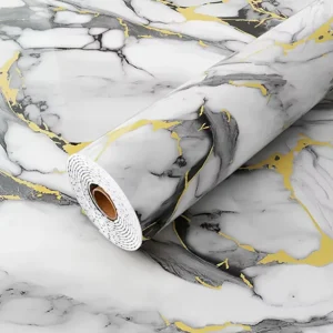 Modern Floral Self Adhesive Wallpaper Shiny Surface High Temperature Marble Stickers Waterproof Fire Resistant for Bedroom