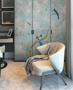 Modern Flower Bird Chinoiserie Silk Wall Mural for Bedroom and Living Room TV Background Mould Proof