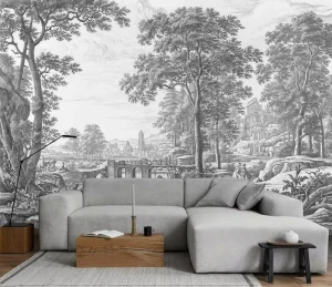 Modern Forest Mural 3D Silk Fabric Wallpaper Gray Tree Woodland Waterproof Easy Installation Customized Size Household Bedroom