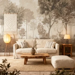 Modern Forest Oil Canvas Wallpaper Deer Design Bedroom Living Room Wall Murals Self Adhesive Anti static Custom Size