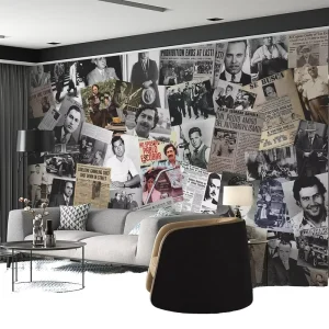 Modern Gangsters Newspaper Background Mural Peel and Stick Wallpapers for Living Room Household Use with Graphic Design