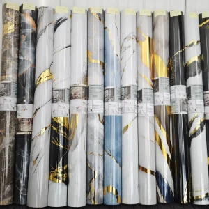 Modern Geometric Gilded Marble Kitchen Wallpaper Foam Rolls 60cm*3m 1.2m*3m Glossy Adhesive Waterproof Sticker Hotel Hospital