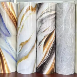 Modern Geometric High Glossy Self adhesive Waterproof Marble Stickers PET Foam Wall Sticker for Apartment by Roll 1.2x3m