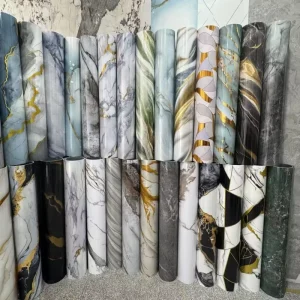 Modern Geometric Pattern PVC Wallpaper Rolls Self Adhesive Waterproof Marble Wall Sticker for Kitchen Bathroom Hotel Apartment