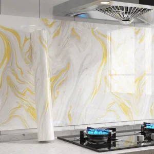 Modern Geometric Self-Adhesive PVC Waterproof Kitchen & Bathroom Wallpaper Thickened Anti-Oil Dirt Resistant for Walls