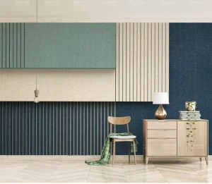 Modern Geometric Textured Peel Stick Wallpapers Wall Paper Mural in Teal Beige Navy Blue Tones Wall Panels