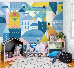 Modern Geometry Pattern Boys Girls Bedroom Kitchen Bathroom Anti Slip Waterproof Velvet Silk Fabric Wall Mural Home Decor