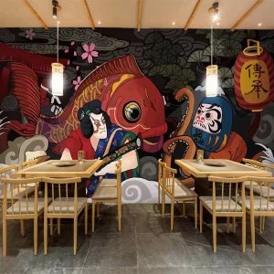 Modern Geometry Pattern Silk Restaurant BBQ Shop Decorative Wallpaper with Easy Installation Wrinkle-Resistant Household Use