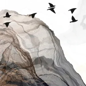Modern Ink Landscape Non Woven Mural Custom Size Flowing Cloud and Bird Wall Art for Bedroom LivingRoom Fire Resistant