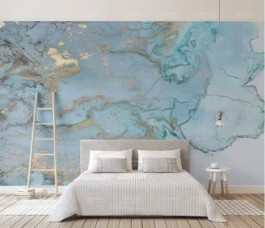 Modern Luxury Marble Art Mural Wallpaper Blue Gold Fluid for Living Room Dining Bedroom Hotel Bathroom Waterproof Silk