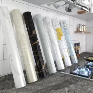 Modern Marble Wall Sticker 3D High Gloss Damask Waterproof PVC Self Adhesive Peel and Stick Anti Collision Wallpaper