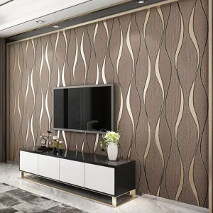Modern Minimalist 3D Stripped Pattern Non woven Wallpaper with Curved Non Woven Flocking Velvet TV Background Wall Paper