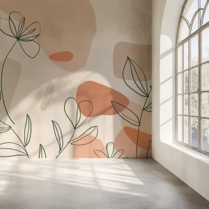 Modern Minimalist Botanical Wall Mural Abstract Floral Line Art Soft Earth Tone Wallpaper Living Room Bedroom Home Wall Paper