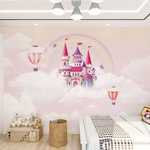 Modern Minimalist Children’s Room Wallpaper Boy Girl Bedroom Background Wall Cloth Pink Castle Princess Room Wallpaper Cloth