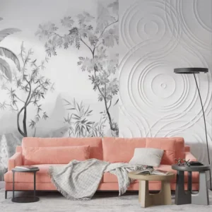 Modern Monochrome Tropical Mural Customizable Neutral Earth Tone Wall Decor for Bedroom Hotel Suite Easy Install Fire Resistant