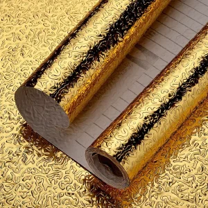 Modern PVC Aluminum Foil Wall Paper Moisture-Proof Waterproof Gold Silver Decorative Wallpaper for Kitchen Anti-Static